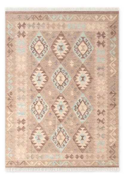 Tappeto azzurro/beige in lana reversibile/tessuto a mano 200x290 cm Kamal Dune – Nouristan