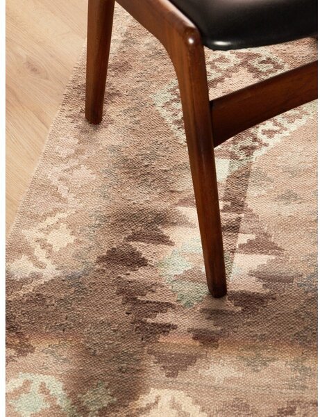 Passatoia azzurra/beige in lana reversibile/tessuta a mano 60x190 cm Kamal Dune – Nouristan