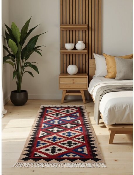 Passatoia rossa in lana reversibile/tessuta a mano 60x190 cm Kamal Rami – Nouristan