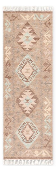 Passatoia azzurra/beige in lana reversibile/tessuta a mano 60x190 cm Kamal Dune – Nouristan