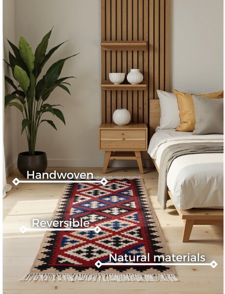 Passatoia rossa in lana reversibile/tessuta a mano 60x190 cm Kamal Rami – Nouristan