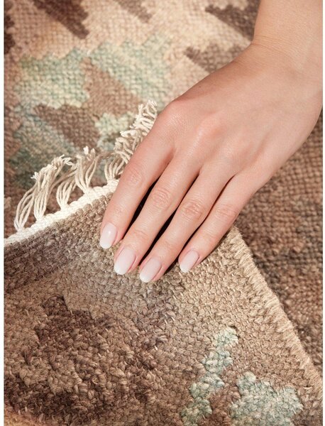 Passatoia azzurra/beige in lana reversibile/tessuta a mano 60x190 cm Kamal Dune – Nouristan