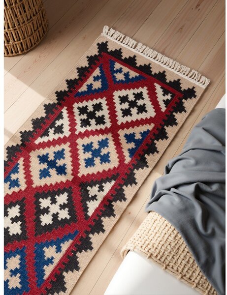 Passatoia rossa in lana reversibile/tessuta a mano 60x190 cm Kamal Rami – Nouristan
