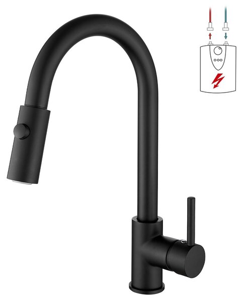 Miscelatore per cucina con tubo estensibile e girevole a 360°, adatto per sistemi a bassa pressione