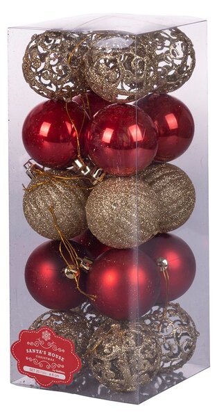 Palline natalizie assortite diametro 6 cm lucide satinate e glitterate set 20 pezzi Santa's House - 6 cm Rosso e oro