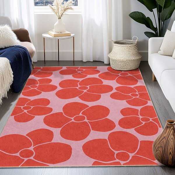 Passatoia rossa e rosa lavabile 60x230 cm Poppy Fields – Mila Home
