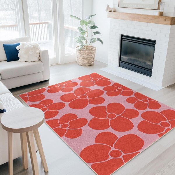 Passatoia rossa e rosa lavabile 60x230 cm Poppy Fields – Mila Home
