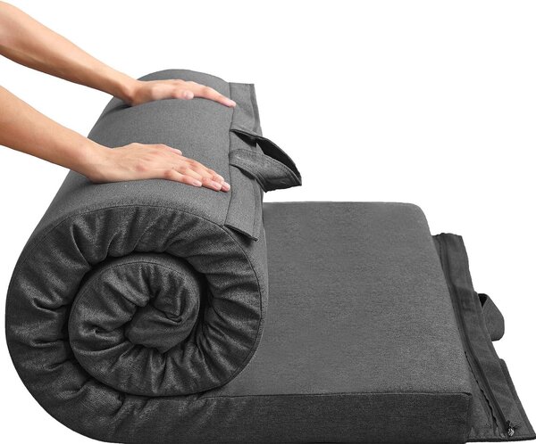 Materasso futon pieghevole - Tessuto ipoallergenico - Schiuma memory ad alto spessore - Ideale per interni, esterni, campeggio, pernottamenti, auto - Con maniglia e cerniera - Blu (90x190 cm)