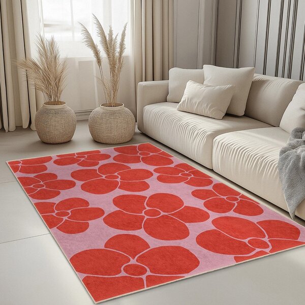 Passatoia rossa e rosa lavabile 60x230 cm Poppy Fields – Mila Home