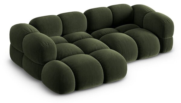 Divano angolare verde (con penisola a sinistra/con chaise lounge) con rivestimento in velluto Loretto – Cosmopolitan Design