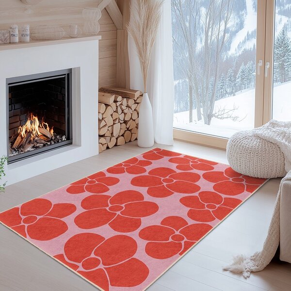 Passatoia rossa e rosa lavabile 60x230 cm Poppy Fields – Mila Home