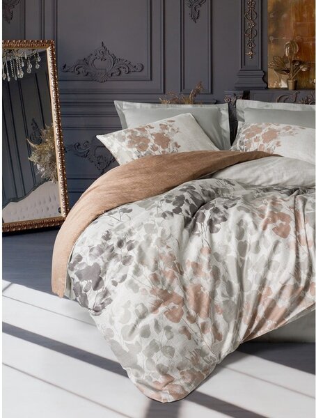 Set copripiumino e federa greige in raso di cotone per letto matrimoniale 200x200 cm Blatt – Mijolnir