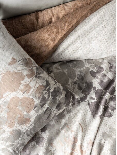 Set copripiumino e federa greige in raso di cotone per letto matrimoniale 200x200 cm Blatt – Mijolnir