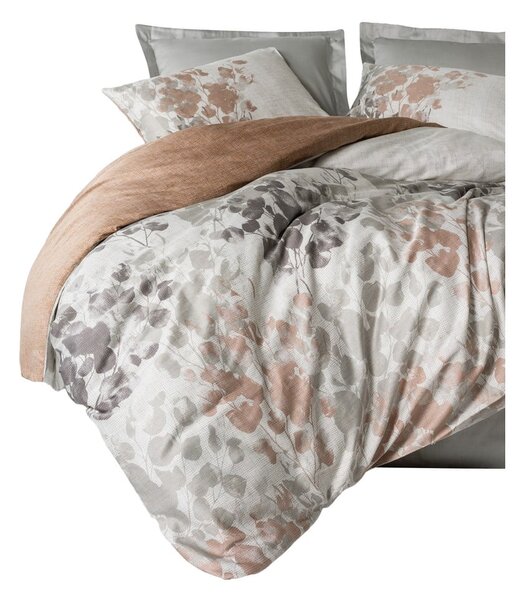 Set copripiumino e federa greige in raso di cotone per letto matrimoniale 200x200 cm Blatt – Mijolnir