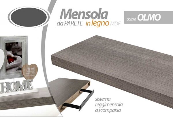 Mensola Parete Rettangolare Scaffale 60x25x4 cm Libreria in MDF Olmo