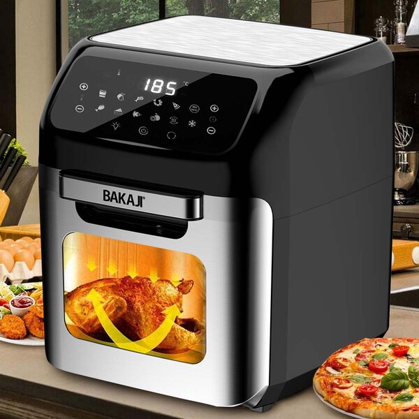 Friggitrice Aria Calda Air Fryer 12 L 1800W Display LCD 12 Programmi con Accessori Argento e Nero