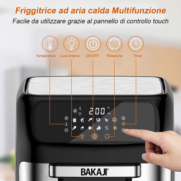 Friggitrice Aria Calda Air Fryer 12 L 1800W Display LCD 12 Programmi con Accessori Argento e Nero