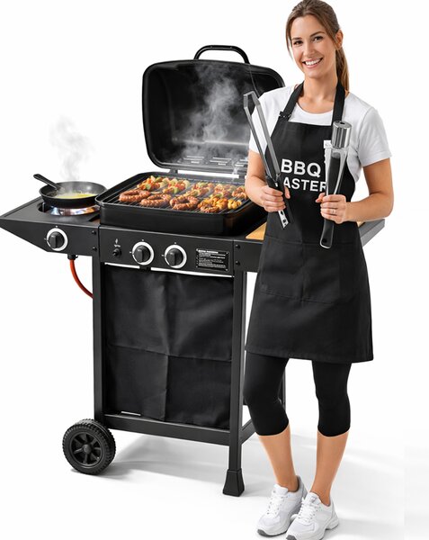 Barbecue a Gas 2+1 Fuochi 112x44x96,5 cm con Ruote e Griglia in Acciaio