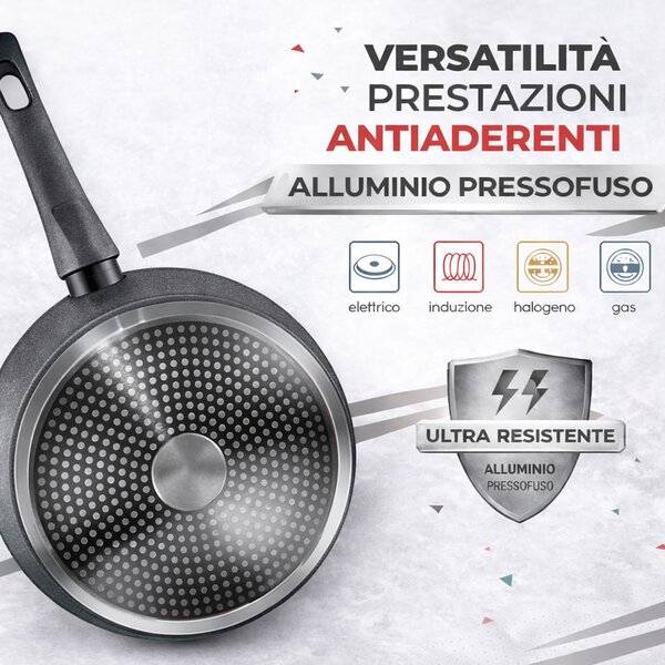 Set 24 Pezzi Batteria di Pentole Manici Removibili Rubino Suprem in Alluminio Pressofuso Grigio