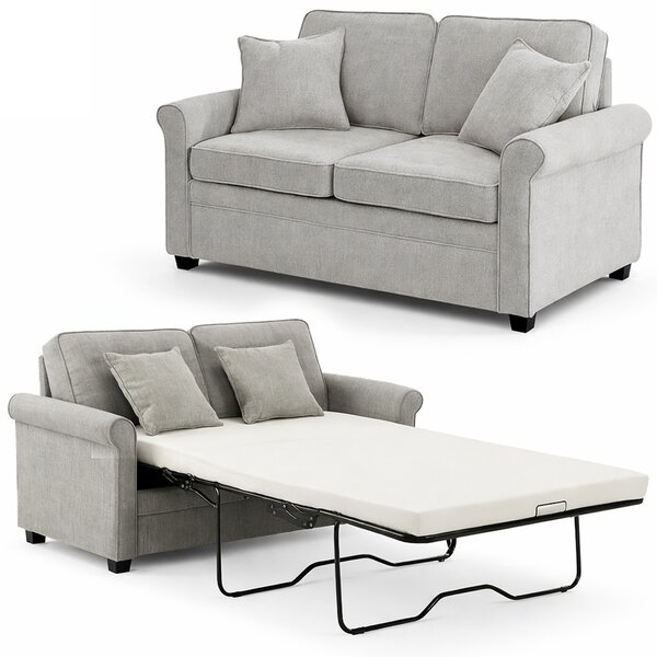 Divano Letto a 2 Posti 142,5x77x86 cm con Cuscino Memory Ergonomico e Apertura Facile in Tessuto Grigio
