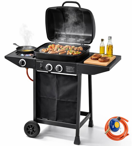 Barbecue a Gas 2+1 Fuochi 112x44x96,5 cm con Ruote e Griglia in Acciaio