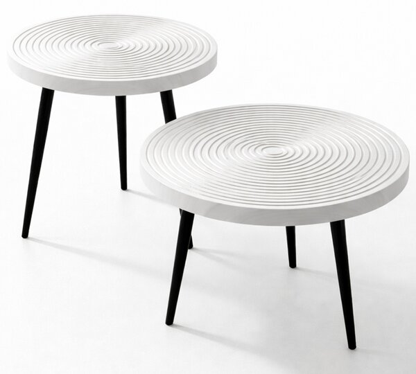 Set 2 Tavolini da Caffè Rotondi Ø60 cm e Ø50 cm Design Industrial in MDF e Metallo Bianco