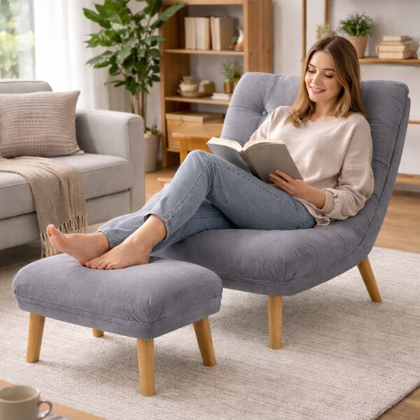 Poltrona Reclinabile con Poggiapiedi Imbottita Alta Densità Seduta Ergonomica Grigio