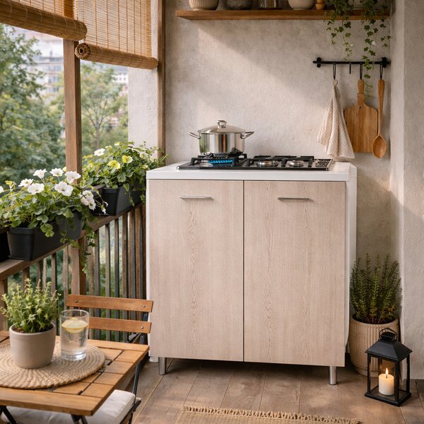 Mobile Cucina con Piano Cottura 4 Fuochi 80x60x85 cm con Piastre in Ghisa Olmo
