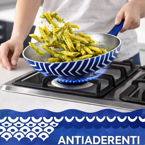 Set 2 Padelle Onda 24-28 cm Rivestimento Antiaderente con Manico Soft Touch Blu
