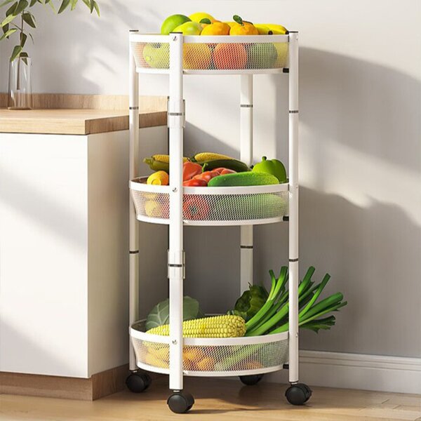 Carrello Pieghevole Salvaspazio Ø35x88 cm con 3 Ripiani Organizer Versatile in Metallo Bianco