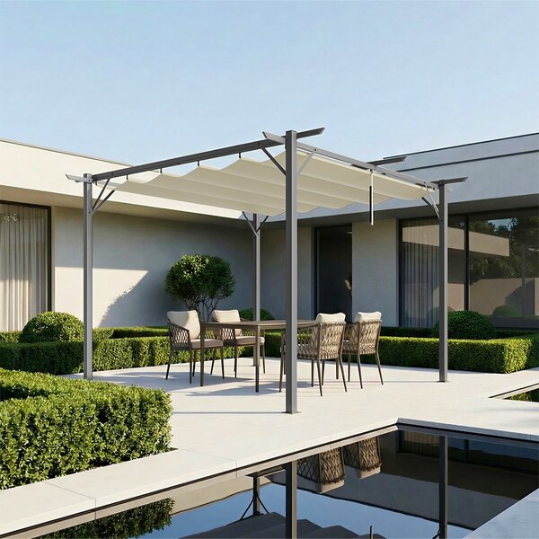 Pergola Gazebo Retrattile da Giardino 295x295x230 cm Anti UV e Impermeabile Beige
