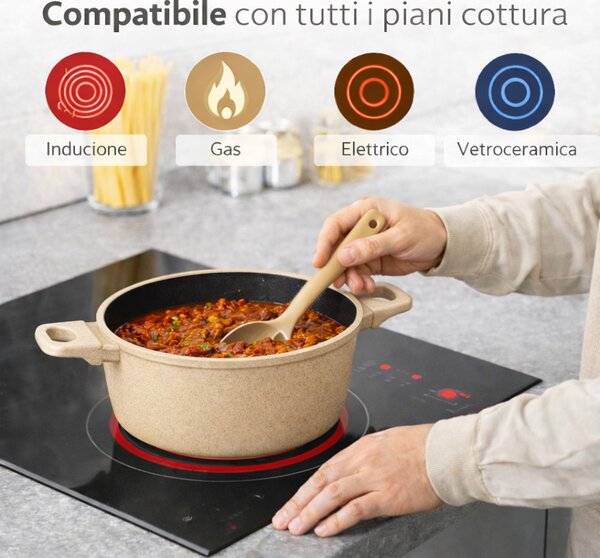 Set 11 Pezzi Batteria di Pentole Serena con 3 Mestoli in Alluminio Pressofuso Tortora