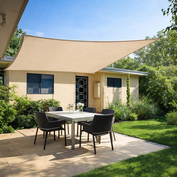 Tenda Vela Parasole 300x400 cm Telo Ombreggiante Rettangolare da Giardino in Poliestere Ecru