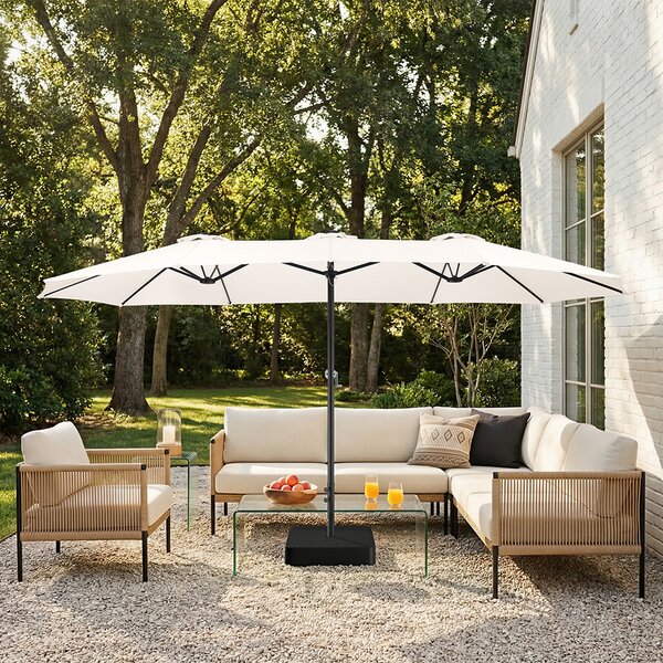 Ombrellone Doppio da Esterno 450x265x237 cm con Base 65x65 cm e Rivestimento Anti UV Crema