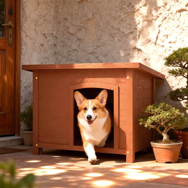 Cuccia per Cani Taglia M da Esterno 85x58x58 cm con Tetto Apribile in Legno di Cipresso