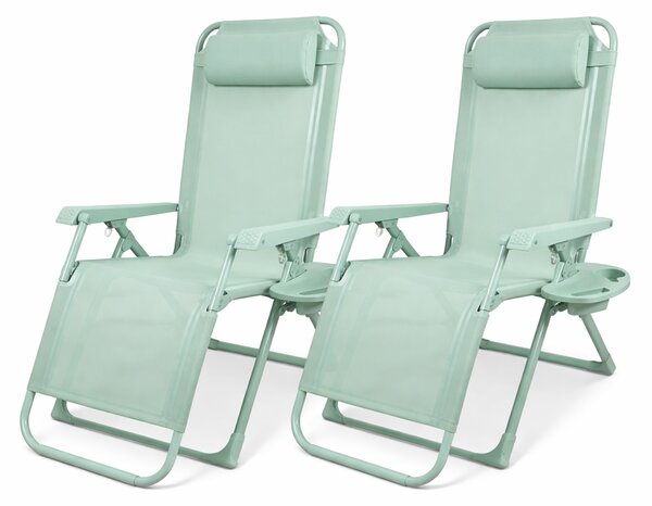 Set 2 Sedie Sdraio Gravity Luxor 90x67x110 cm con Vassoio Portaoggetti Poggiapiedi e Cuscino Verde