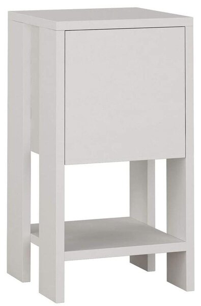 Comodino 30x30x55 cm Mobiletto con Anta a Ribalta e Ripiano in Legno Bianco