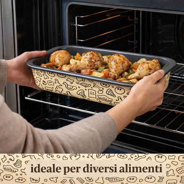 Set 4 Teglie Rettangolari con Alette 20-25-30-35 cm in Acciaio Antiaderente Beige