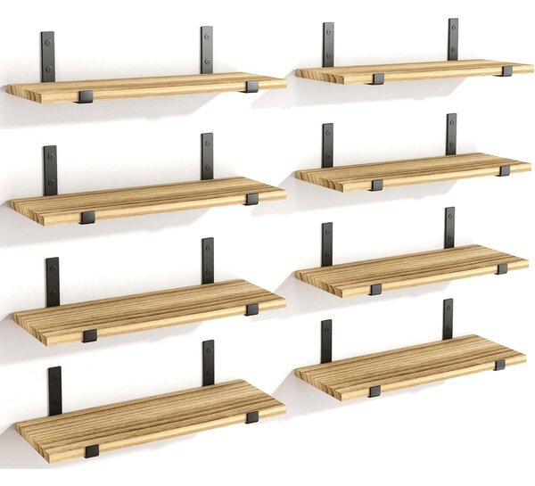 Set 8 Mensole da Parete 40x15x1,5 cm Staffe Nero Scaffalatura da Muro in Legno Rovere