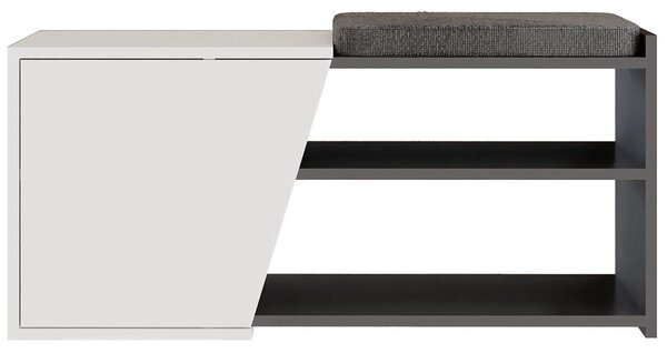 Panca Scarpiera da Ingresso 104x37x47 cm 2 Ripiani Porta Scarpe Mobiletto con Anta e Cuscino in MDF Bianco e Grigio