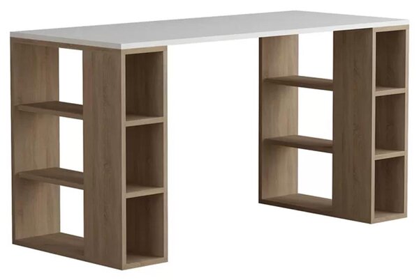 Scrivania con Libreria 6 Ripiani 140x60x75 cm Tavolo Porta Pc Computer in Legno Quercia