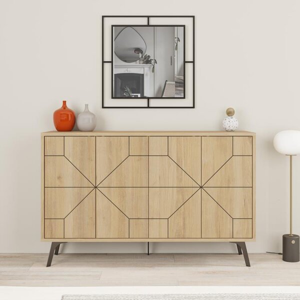 Madia con 4 Ante Credenza Bassa 123x35x77,4 cm Design Geometrico Moderno in Legno Quercia
