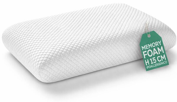 Cuscino Guanciale Suprem Memory Foam Lavabile Altezza 15 cm Tessuto Traspirante Bianco