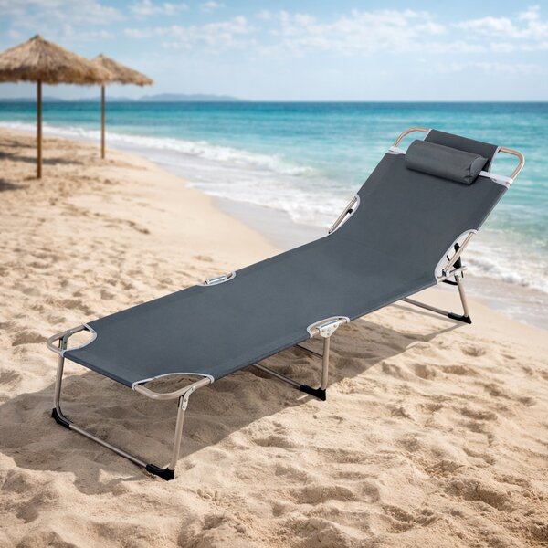 Lettino Pieghevole da Spiaggia 56x176x28 cm Sdraio Prendisole in Tessuto Oxford Grigio