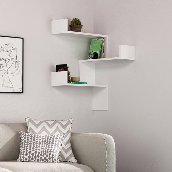 Mensola Scaffale Angolare da Parete 60x22x90 cm 3 Piani Salvaspazio in Legno Bianco