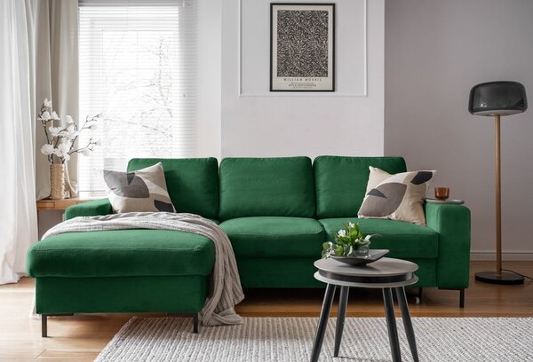 Divano letto in velluto a coste verde scuro (angolo sinistro) Lofty Lilly - Miuform