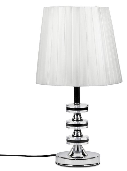 Lampada da tavolo con anelli in vetro e paralume in tessuto bianco-argento, altezza 41 cm, in metallo, Formano WA