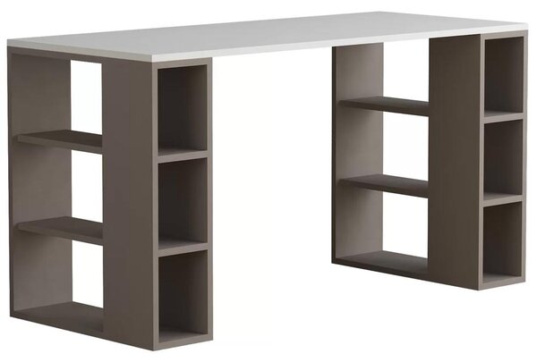 Scrivania con Libreria 6 Ripiani 140x60x75 cm Tavolo Porta Pc Computer in Legno Tortora