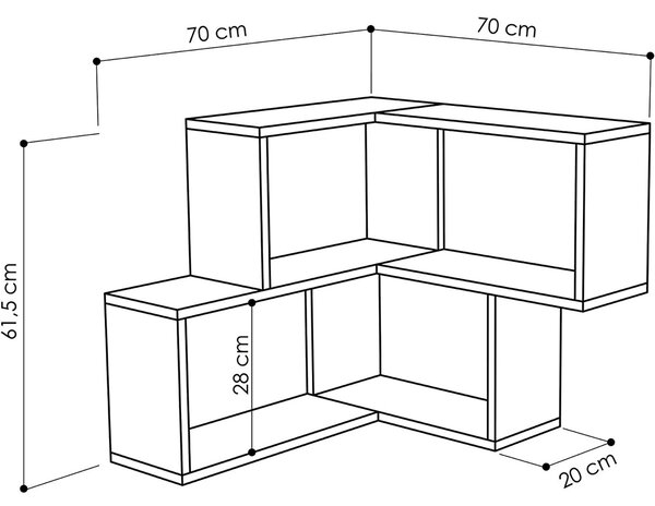 Mensola Scaffale Angolare da Parete 70x20x62 cm a 2 Ripiani Salvaspazio in Legno Bianco