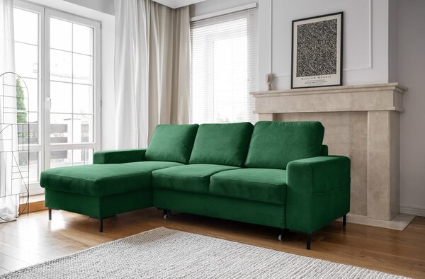 Divano letto in velluto a coste verde scuro (angolo sinistro) Lofty Lilly - Miuform